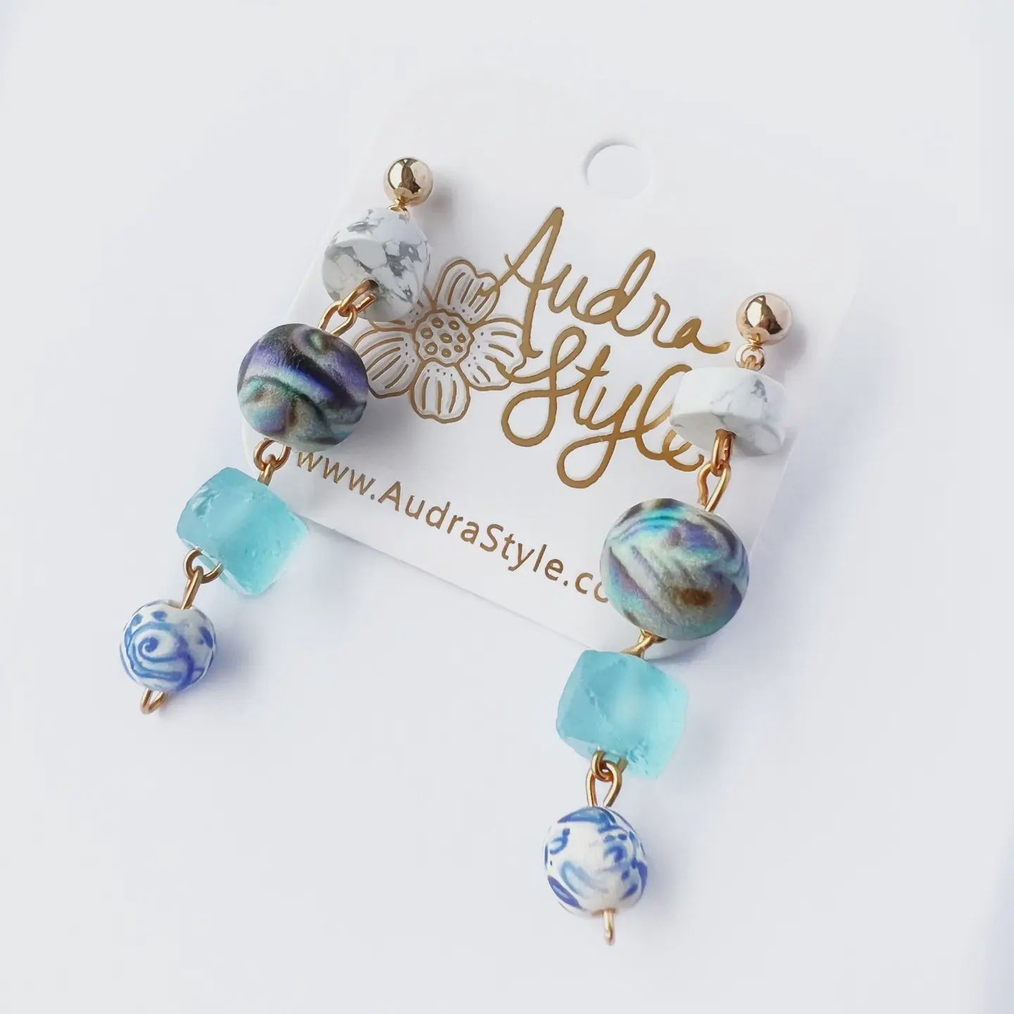 Audra Style Blue Drop Beaded Earrings