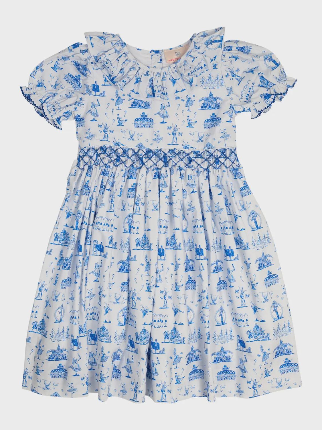 Smockingbird Nutcracker Toile Smocked Jenny Dress