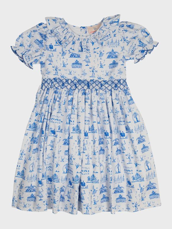 Smockingbird Nutcracker Toile Smocked Jenny Dress