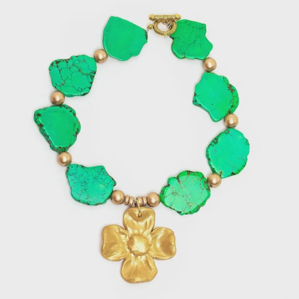 Hidden Truth Jewelry Green Jade Nuggets with Dogwood Blossom Necklace