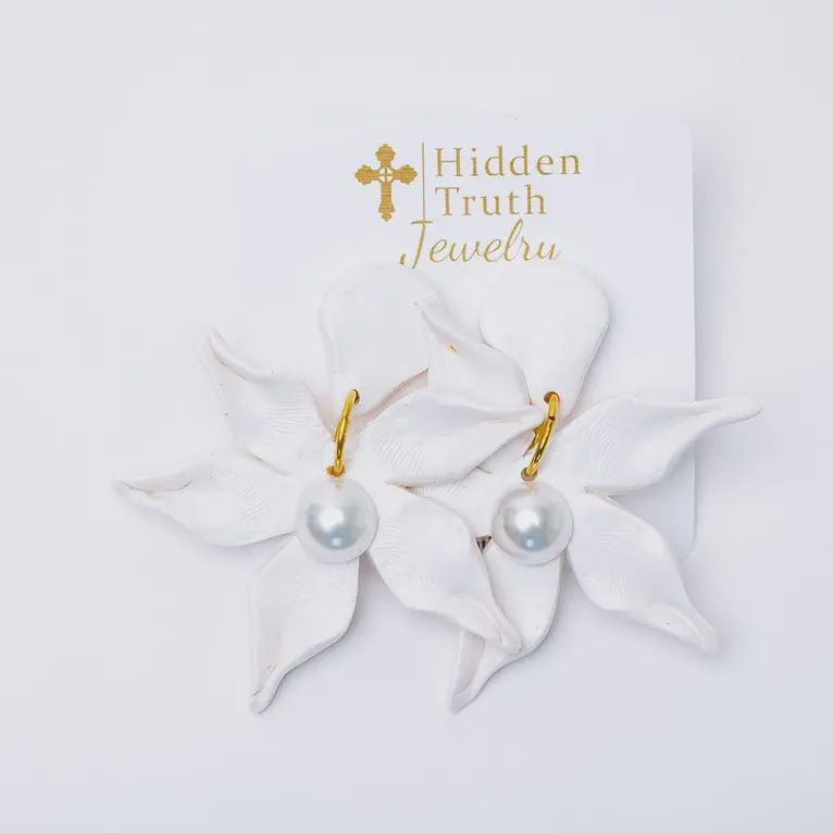 Hidden Truth Jewelry White Lily Dangle Earrings