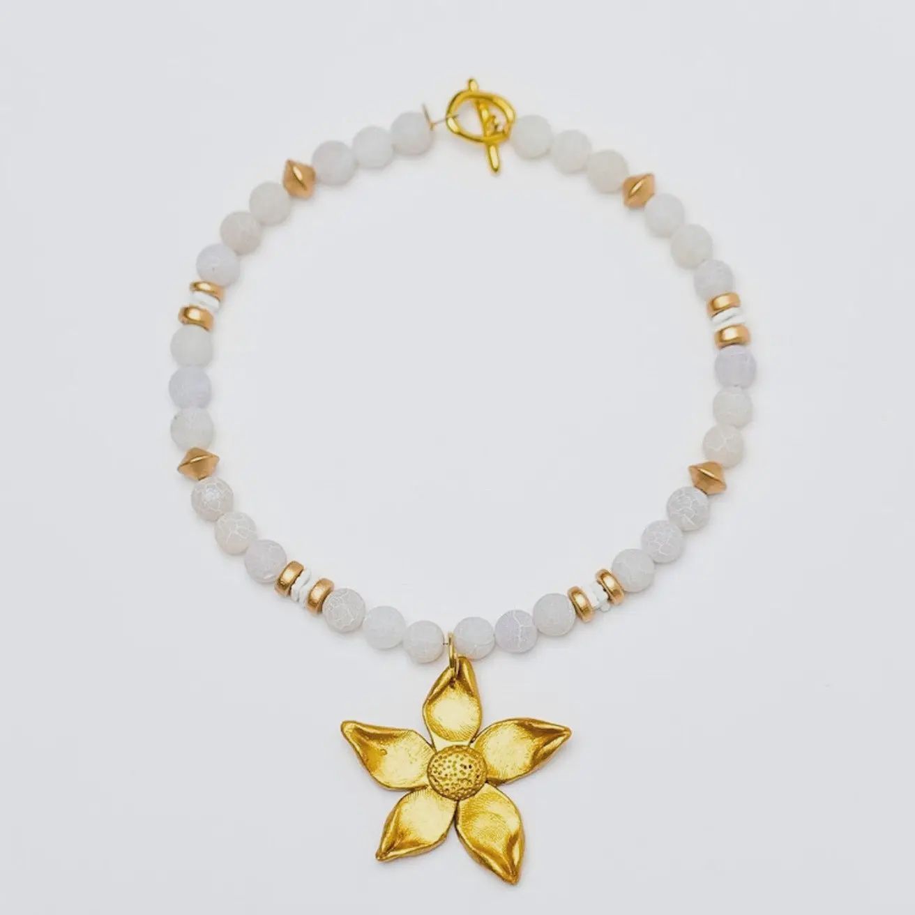 Hidden Truth Jewelry White Fire Agate with Stargazer Lily Necklace