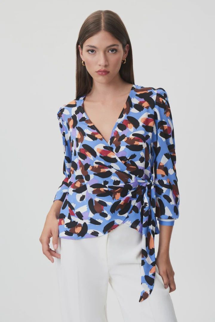 Joseph Ribkoff Leopard Georgette Wrap Top
