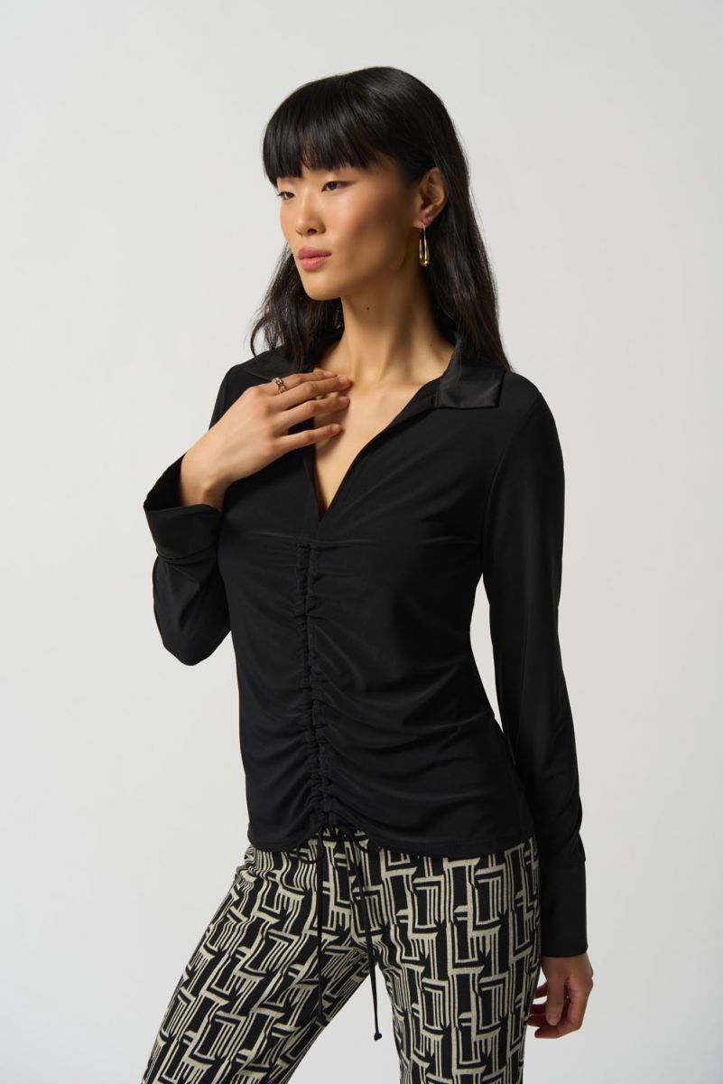 Joseph Ribkoff Knit and Satin Ruched Top