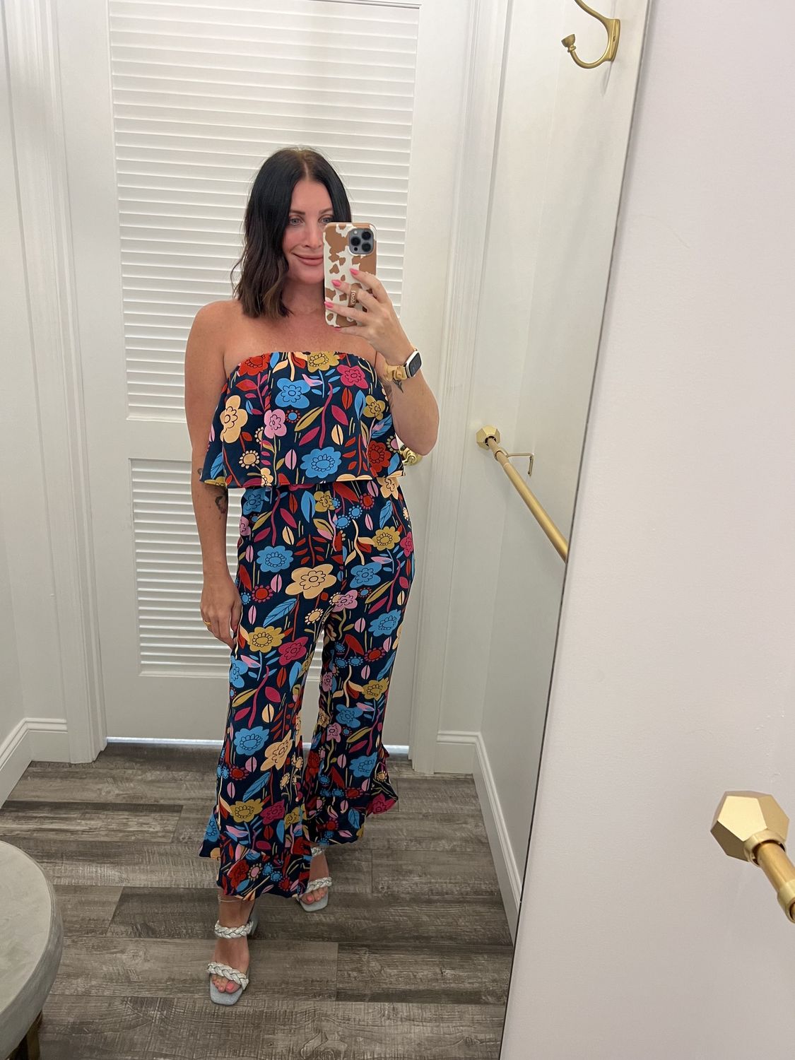 Vintage Floral Silky Strapless Romper