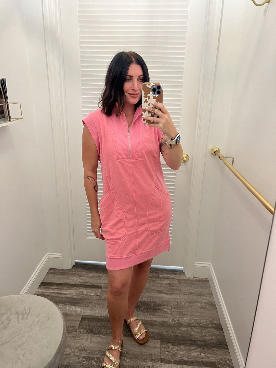 ONLINE EXCLUSIVE Zipper Front Casual Dress, Size: Medium, color: Pink