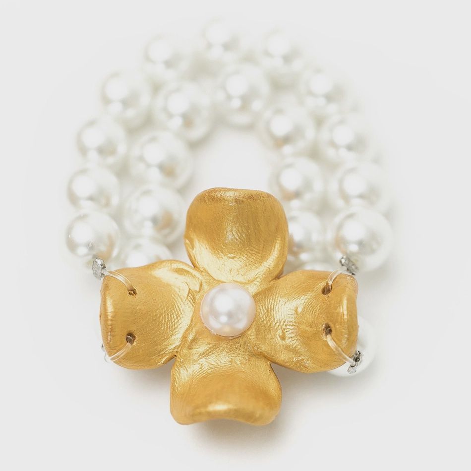 Hidden Truth Pearl Double Strand with Dogwood Flower Bracelet