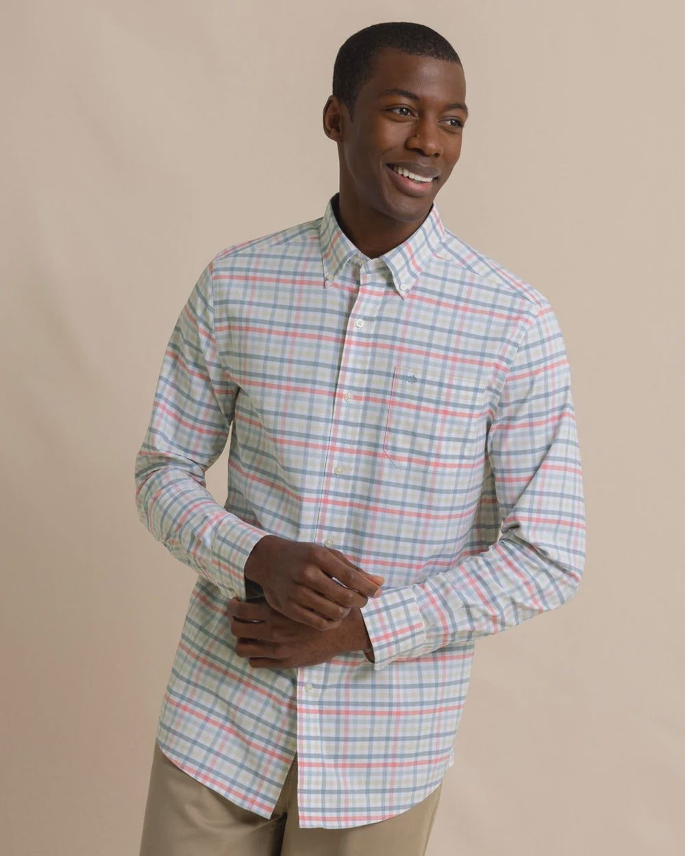 Coastal Passage Pelham Gingham Long Sleeve Sport Shirt-Geranium Pink