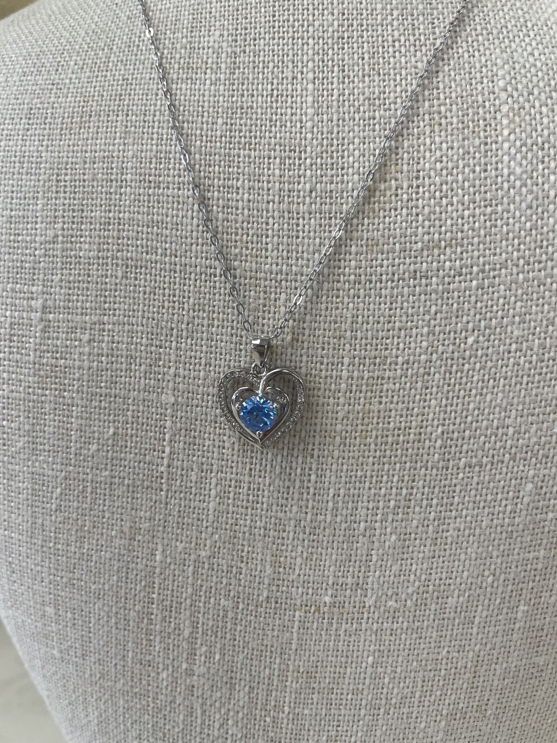 Silver Heart Necklace with Colored Stone, color: Blue
