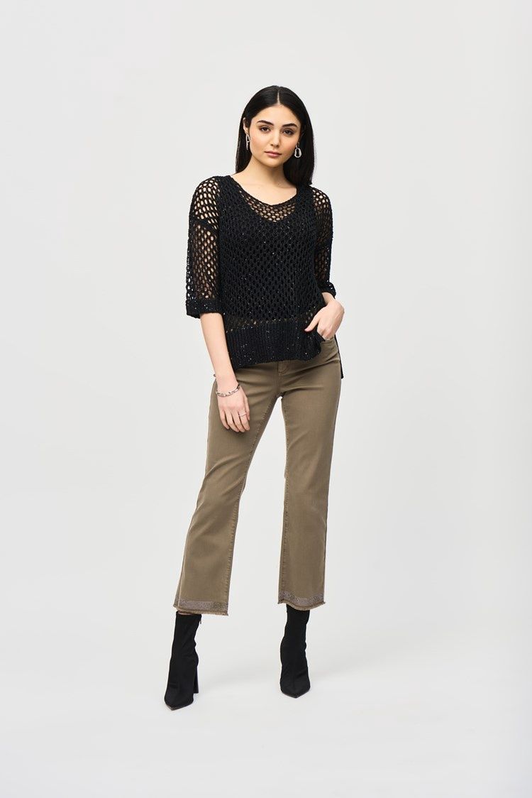 Joseph Ribkoff Open Stitch Sweater with Sequins