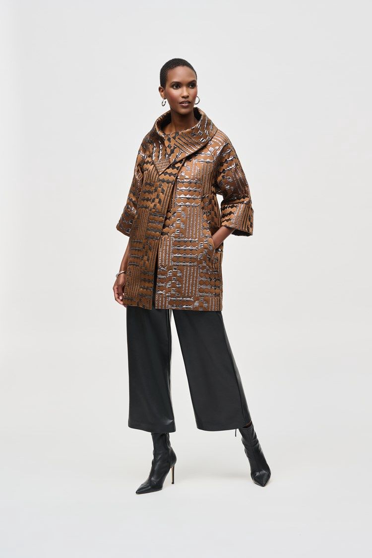 Joseph Ribkoff Jacquard Geometric Print Cocoon Coat