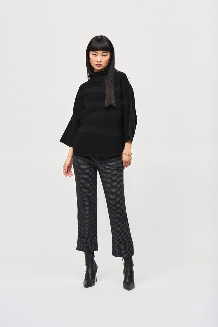 Joseph Ribkoff Sweater Knit Mock Neck Boxy Top - Black