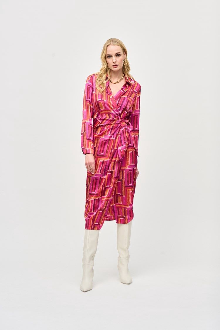 Joseph Ribkoff Satin Geometric Print Wrap Dress