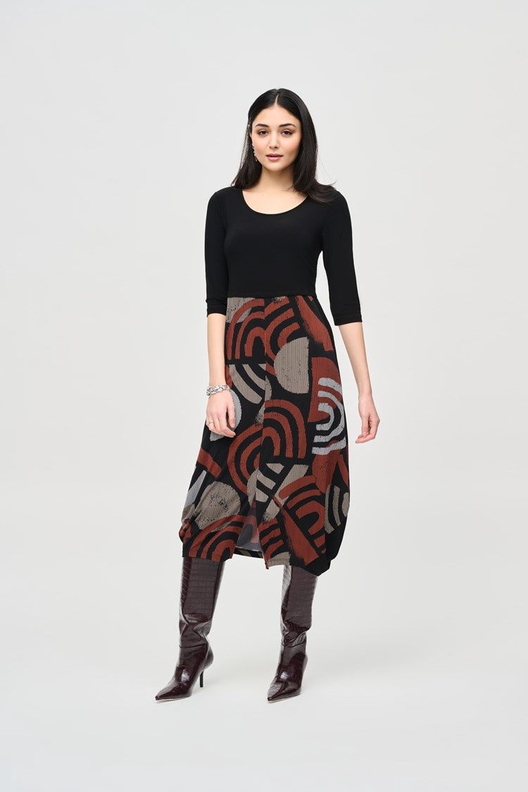 Joseph Ribkoff Silky Knit Geometric Print Cocoon Dress