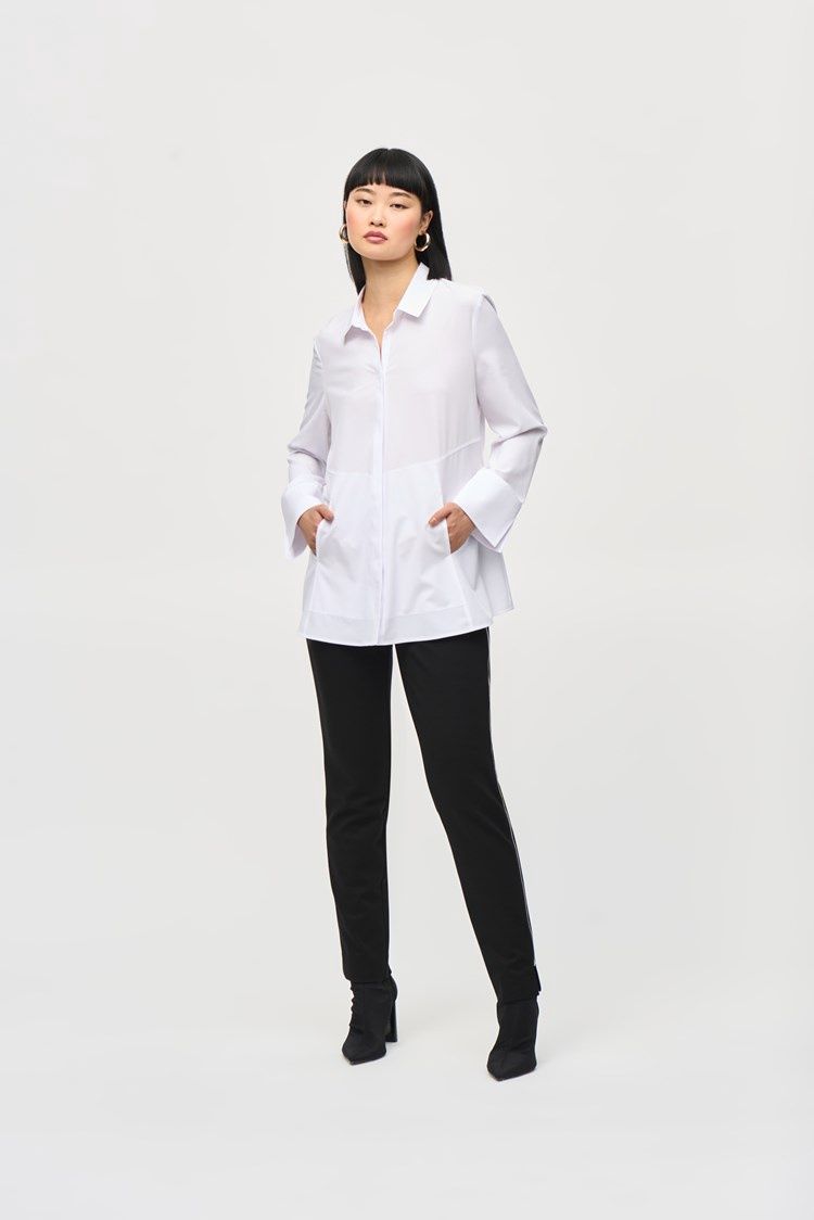 Joseph Ribkoff Woven Button-Down Blouse with Pockets