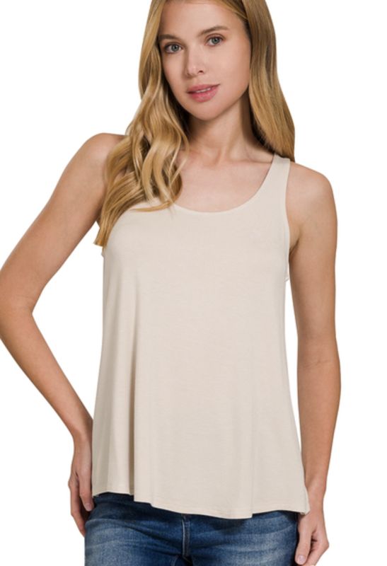 Zenana Flowy Hem Rayon Sleeveless Tank Top