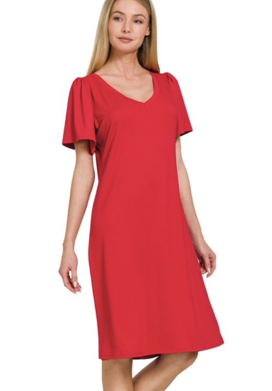 Zenana Brushed Microfiber Ruffle Sleeve Dress
