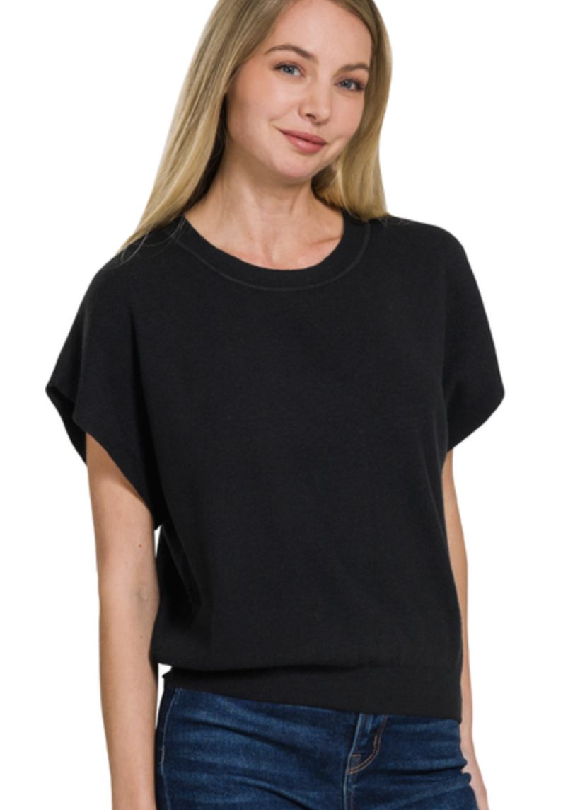 Zeanana Round Neck Short Sleeve Dolman Sleeve Top, Size: XL, color: Black