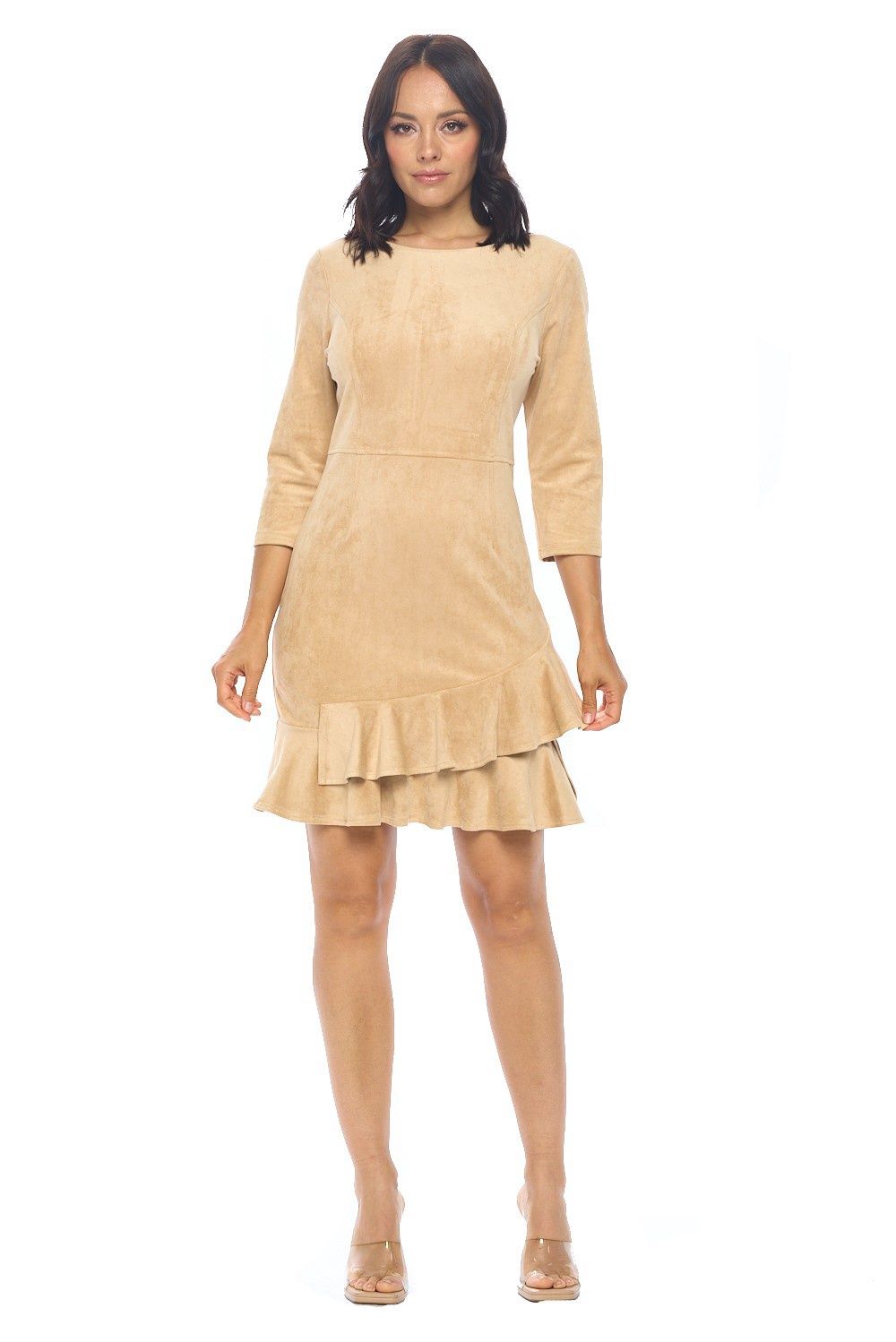 Aryeh Camel Alexa Tiered Faux Suede Dress