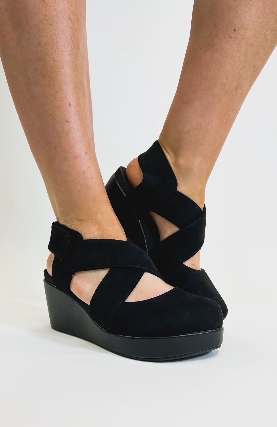 Corkys Black Faux Suede Case Closed Wedges