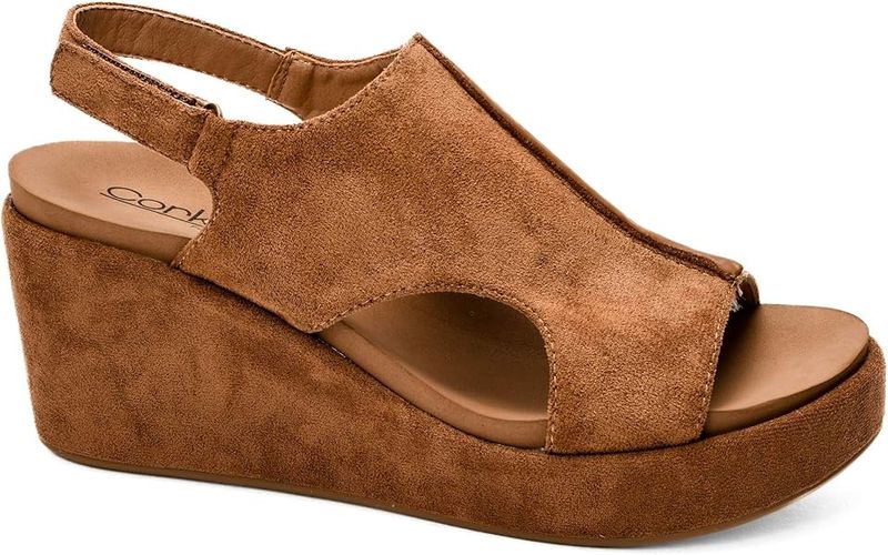 Corkys Cushioned Carley Wedge Tabacco Faux Suede