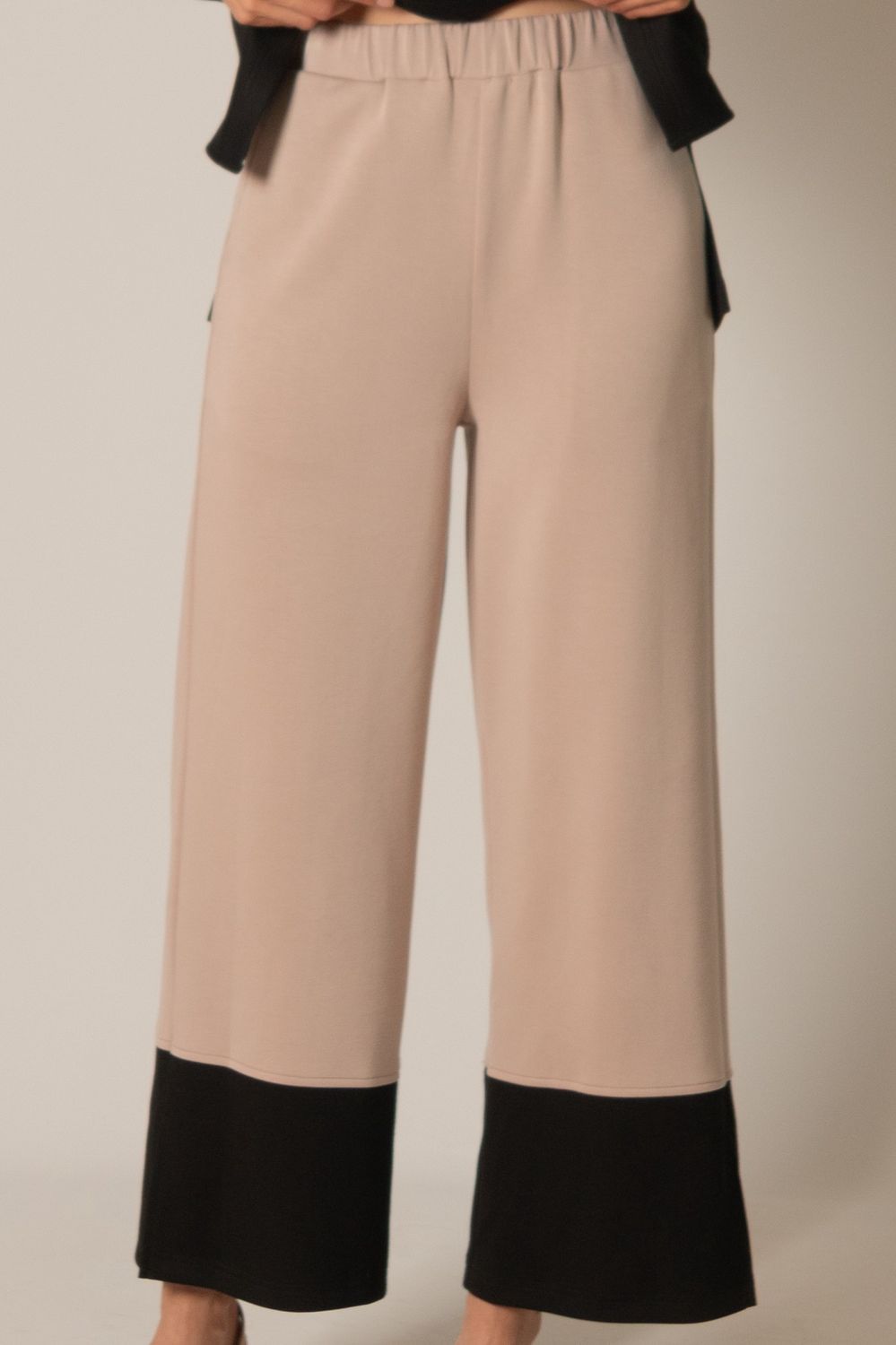 Taupe Butter Modal Colorblock Wide Leg Pants