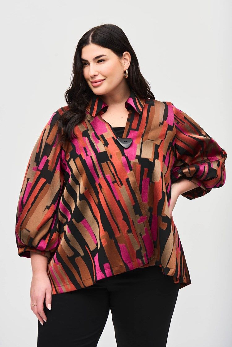 Joseph Ribkoff Black/Multi Woven Burnout Abstract Swing Jacket