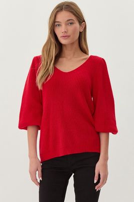 Jodifl Red Textured Knit Pullover Sweater