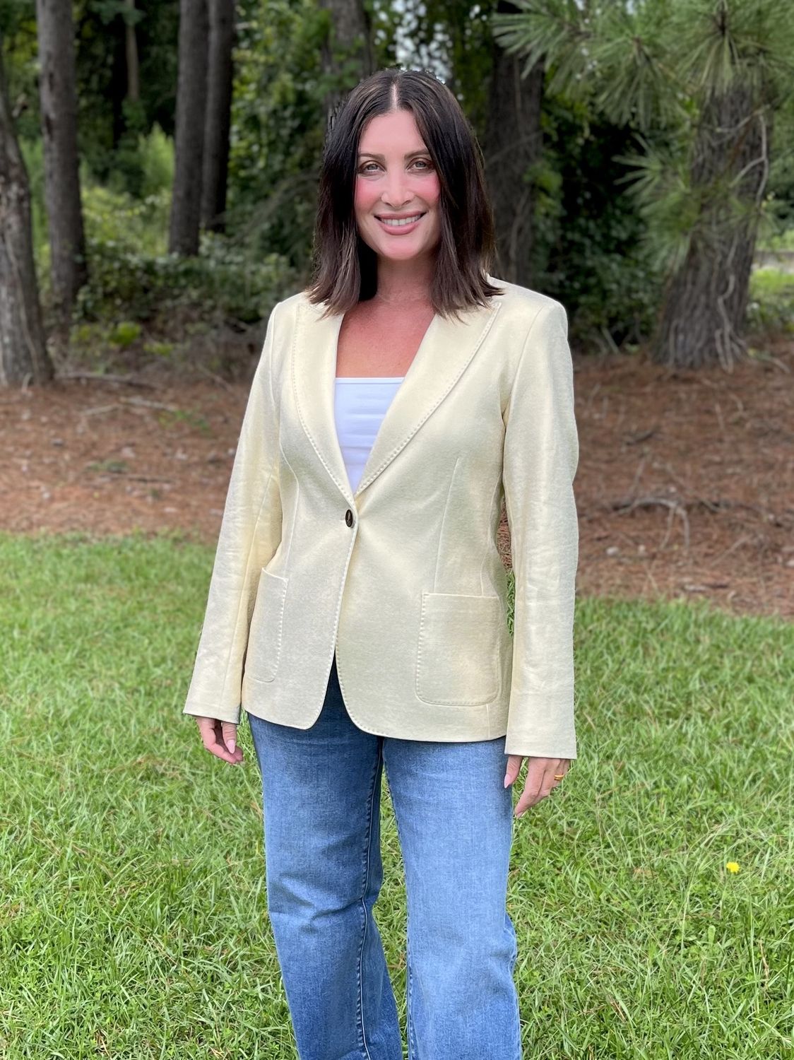 Vilagallo Hillary Metallic Gold Blazer