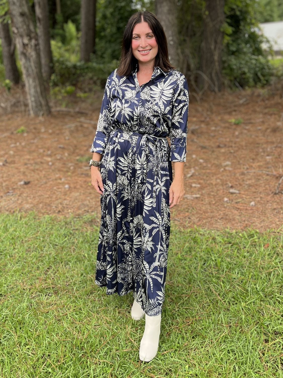 Vilagallo Natalia 3/4 Sleeve Navy Maxi Dress