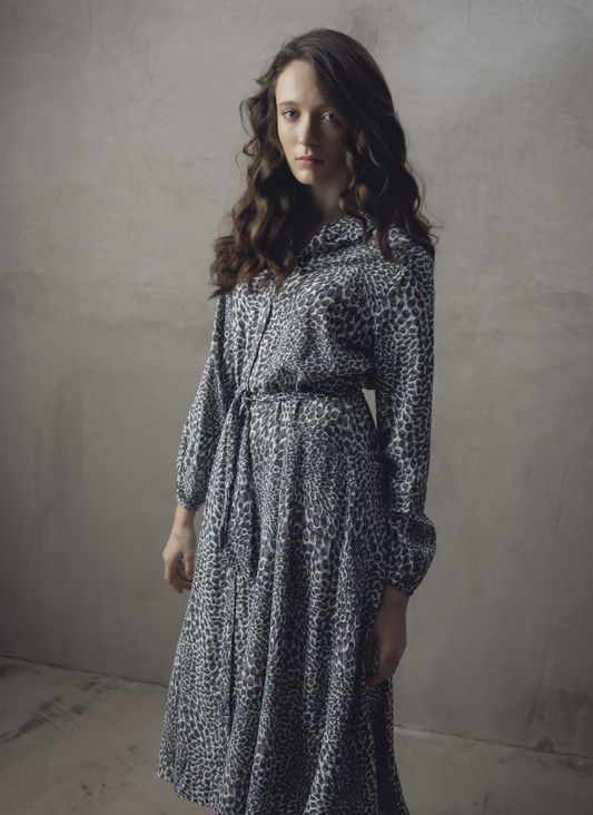 Marble Fashions Fit and Flare Blue/Grey Dress