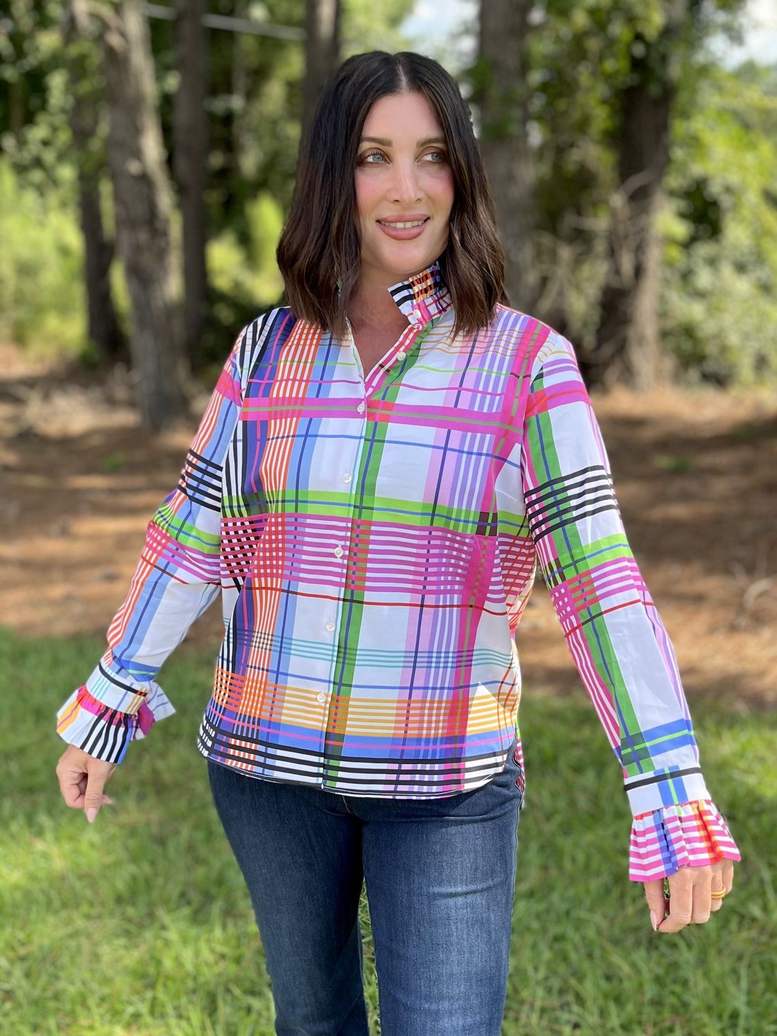 Vilagallo Nicola Multicolor Lines Button Down Blouse