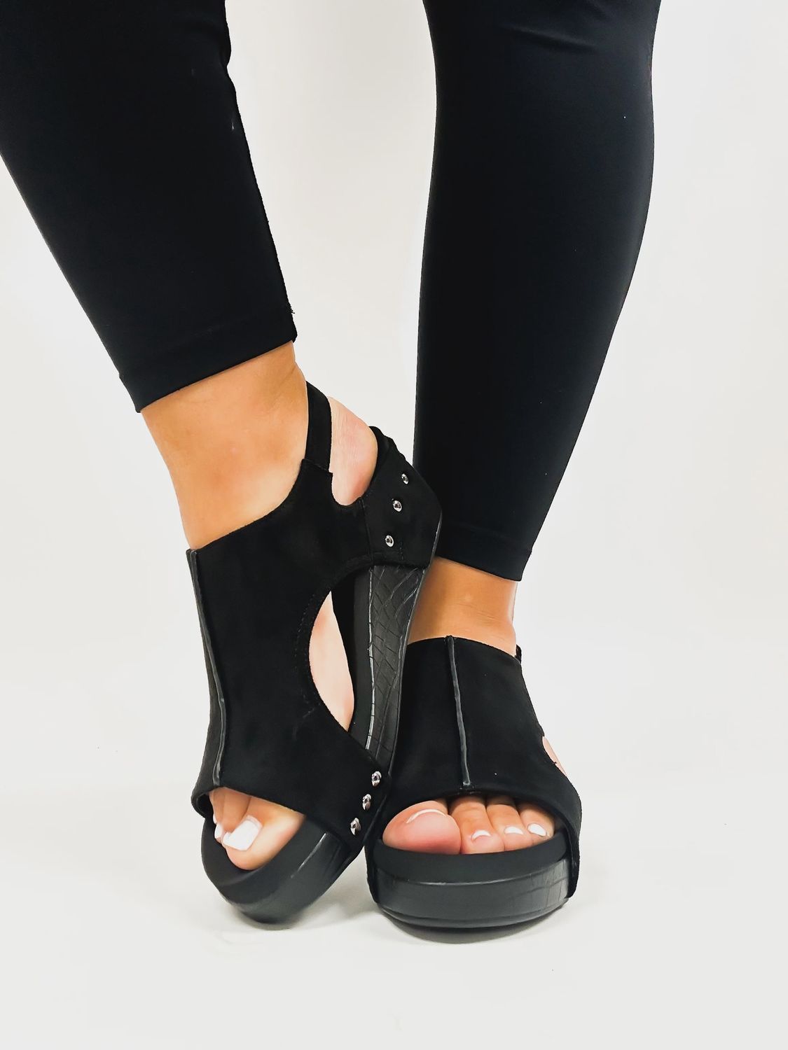 Corkys Black Suede Croco Volta ll Wedges