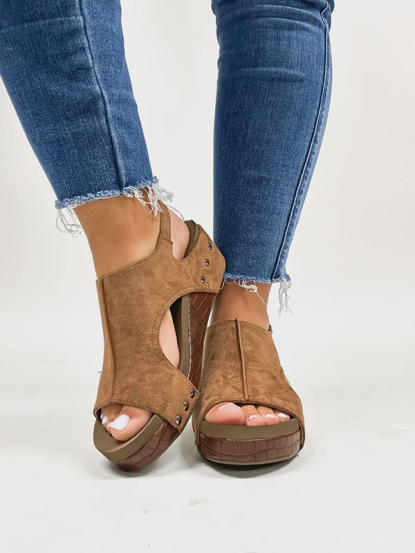 Corkys Brown Suede Croco Volta ll Wedges