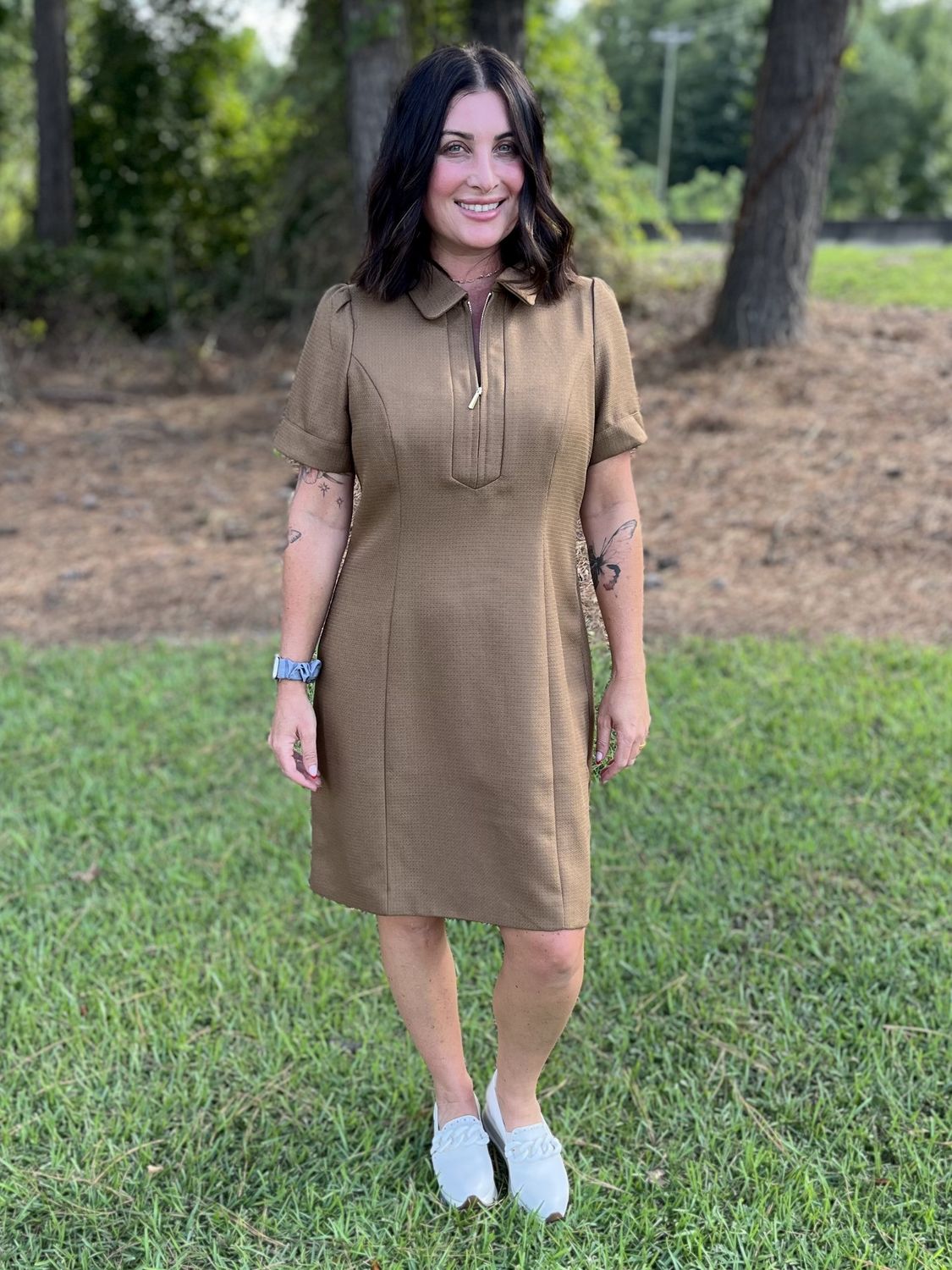 Jade Toffee Front Zip Fitted Dress