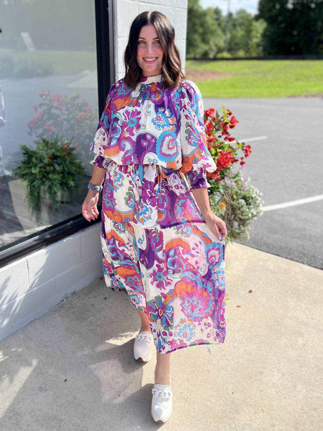 Jade Fantasy Pleated Neck Maxi Dress