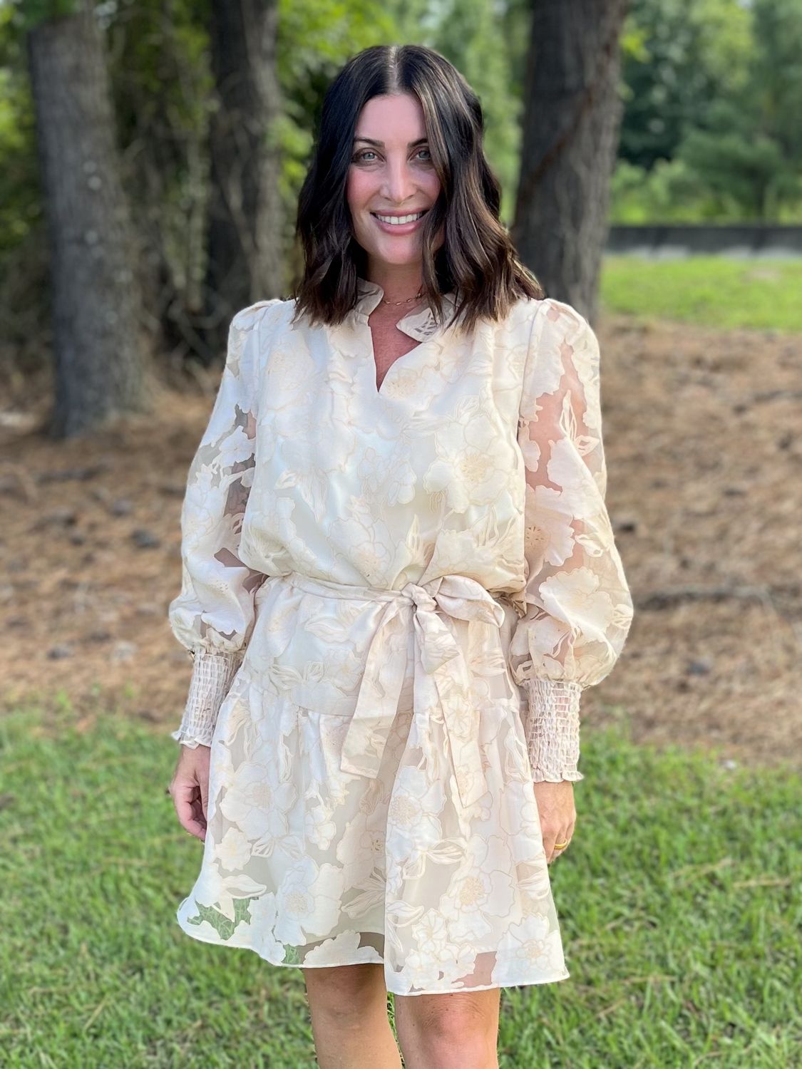 Jade Rose Ruffle Neck &amp; Hem Dress
