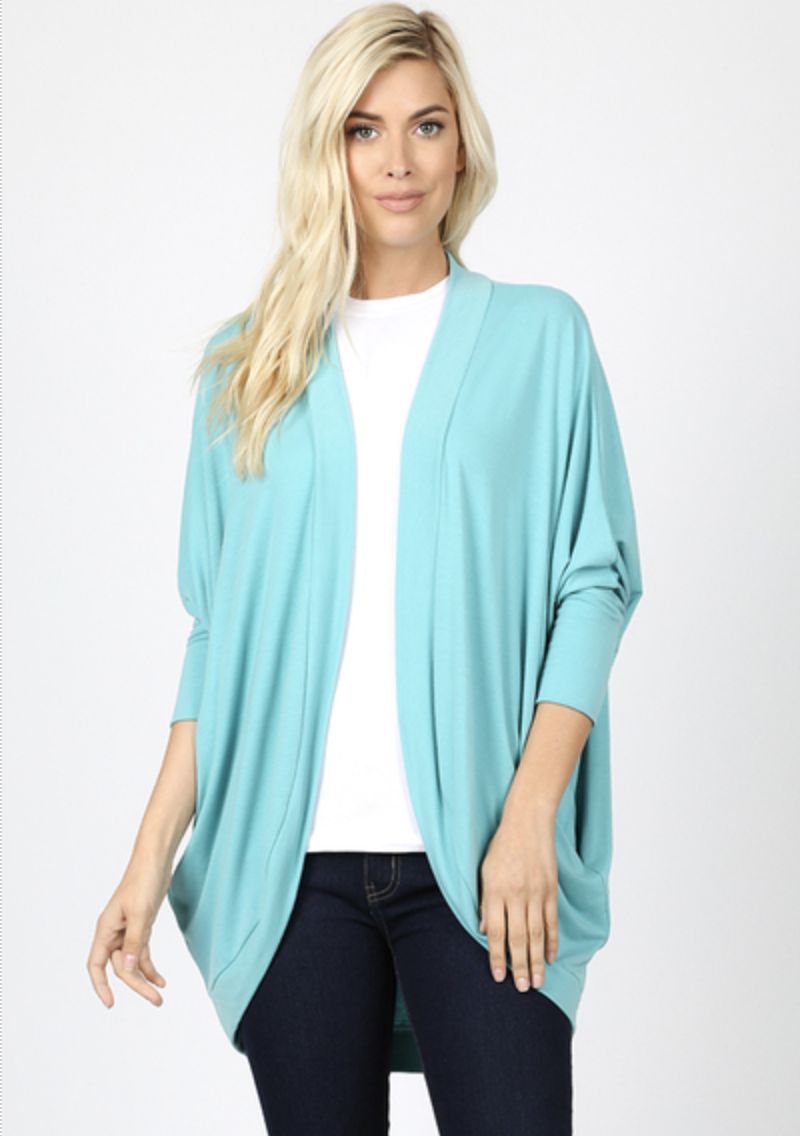 3/4 Sleeve Cocoon Wrap Cardigan, Size: Small, color: Ash Mint