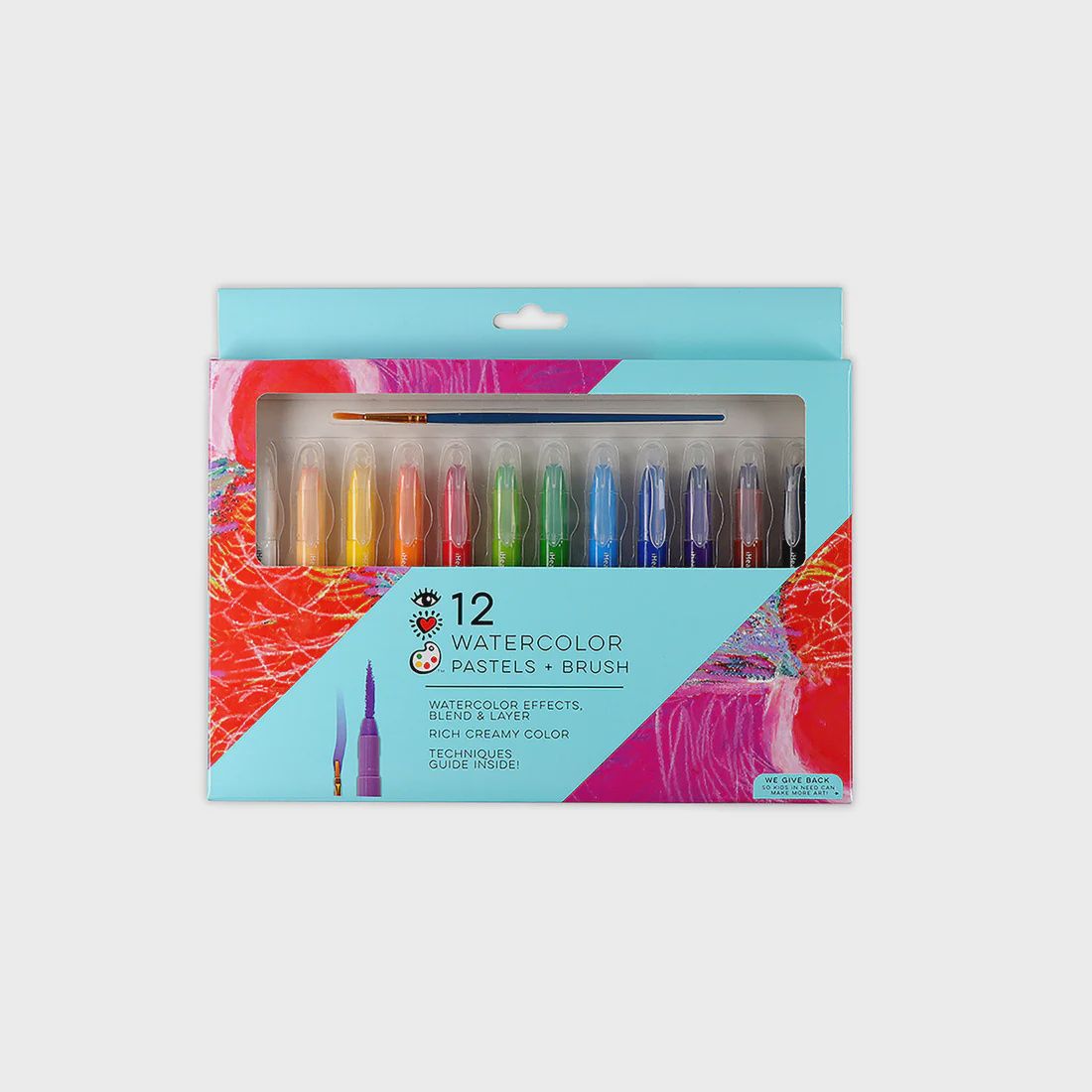 iHeart Art 12 Watercolor Pastels + Brush