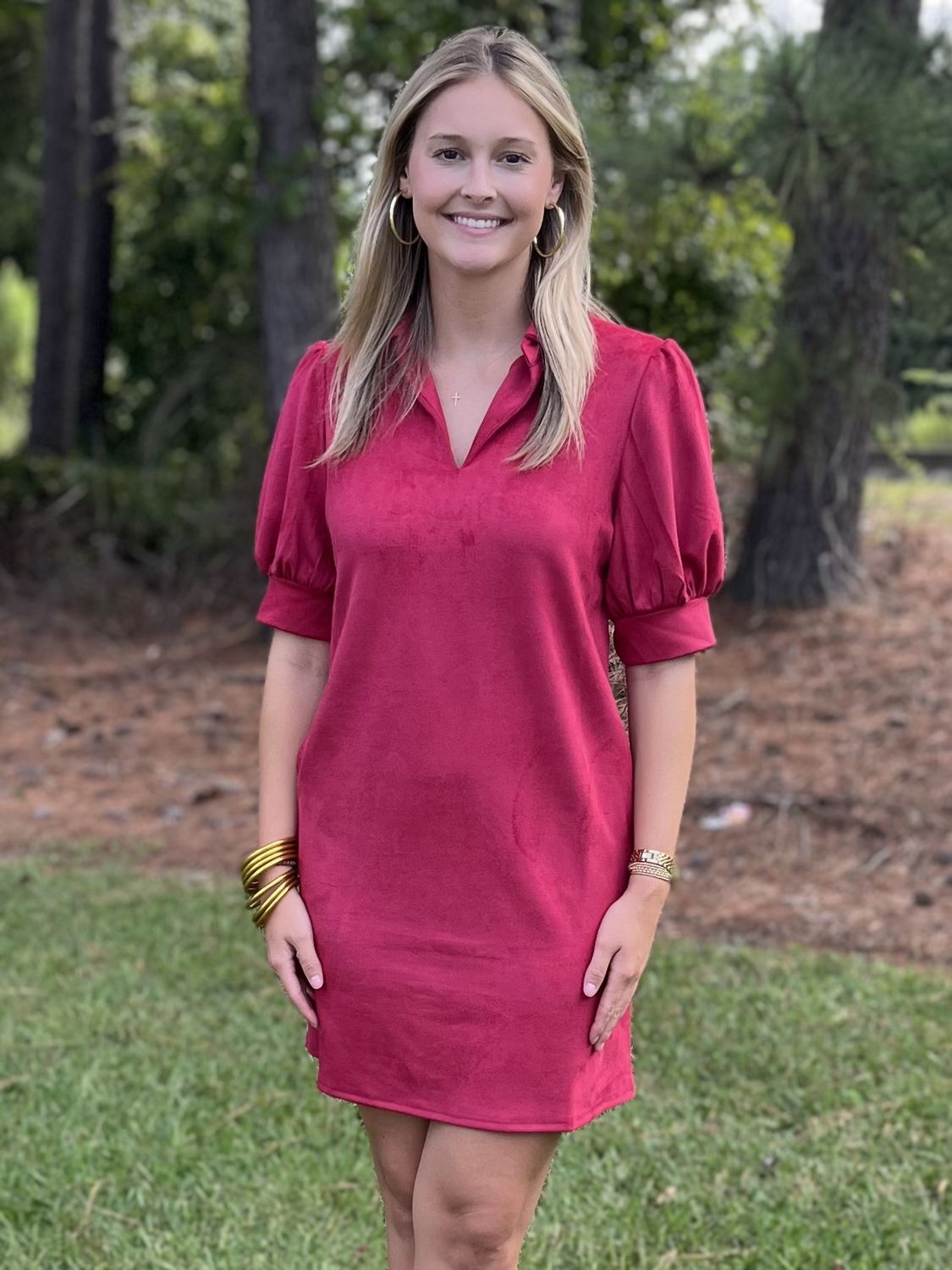 Aryeh Burgundy Bubble Sleeve Dress