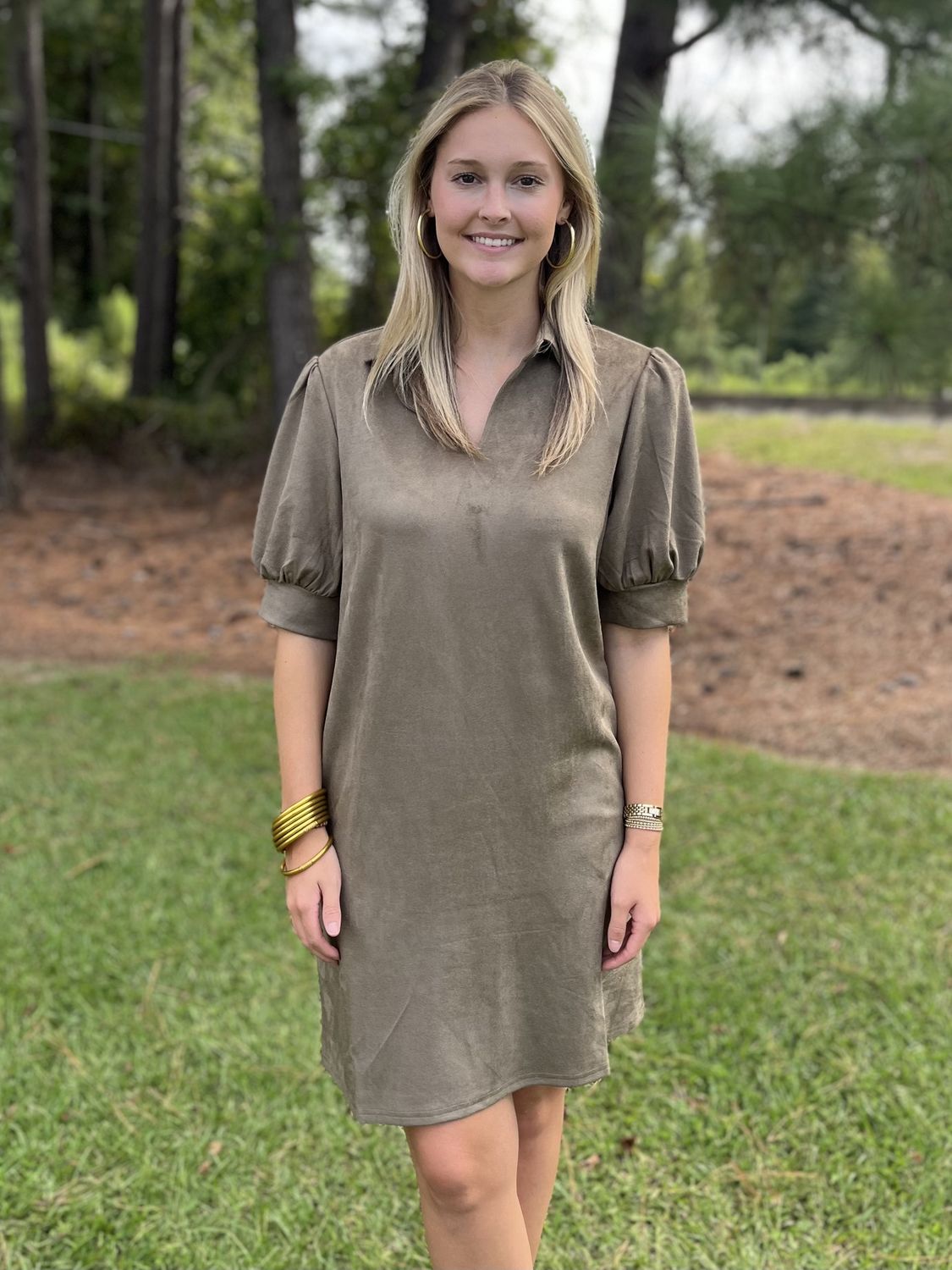 Aryeh Olive Bubble Sleeve Dress