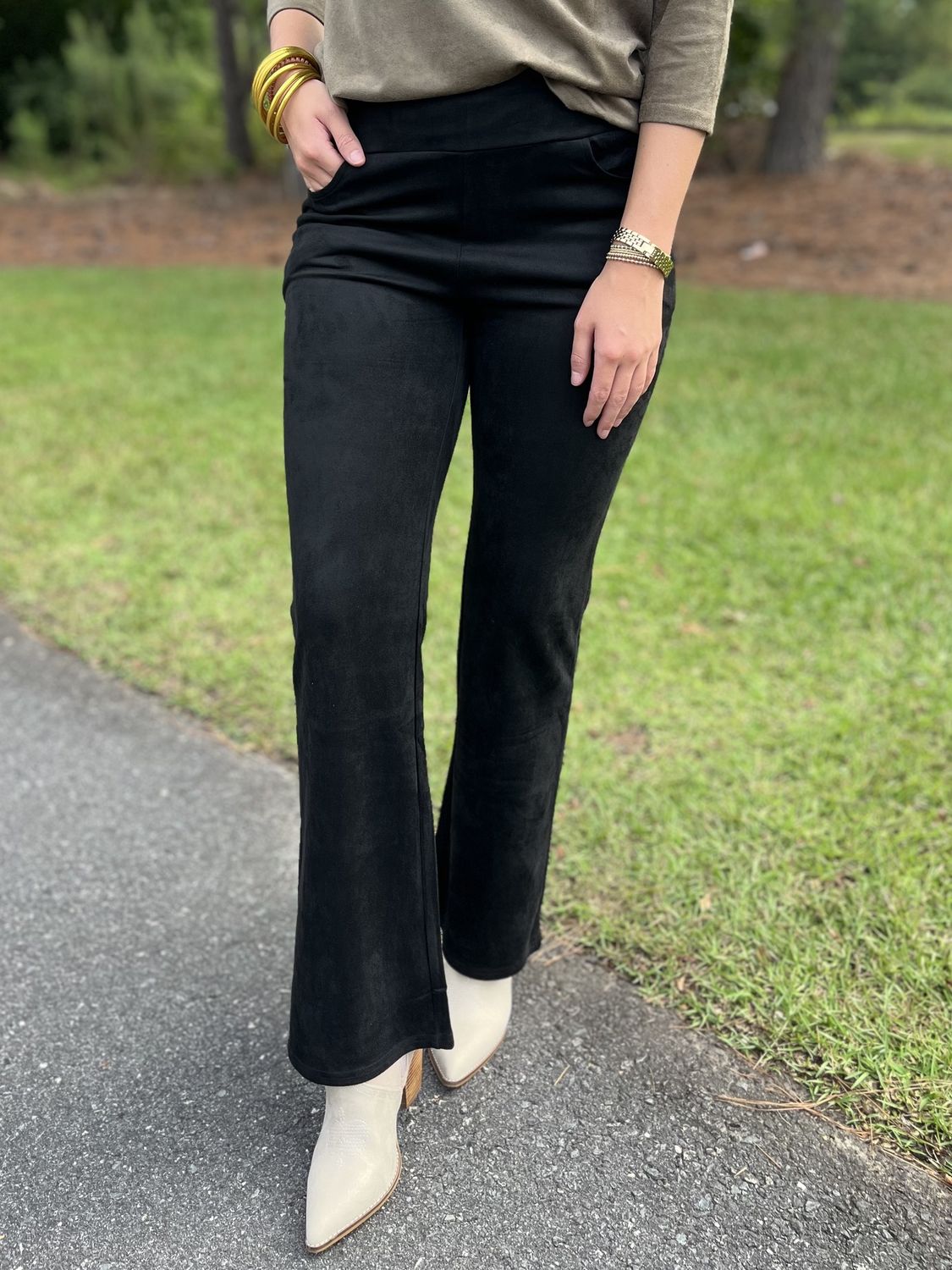 Aryeh Black Wide Leg Suede Pant