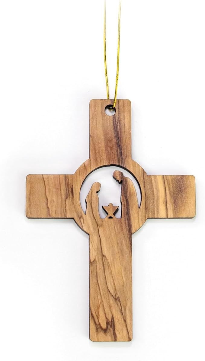 Holy Land Olive Wood Christmas Ornaments-Cross, Mary, Joseph, Jesus