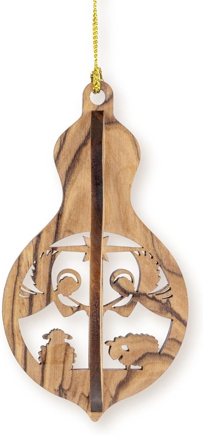 Holy Land Olive Wood Christmas Ornaments-Bulb Shepards and Angels