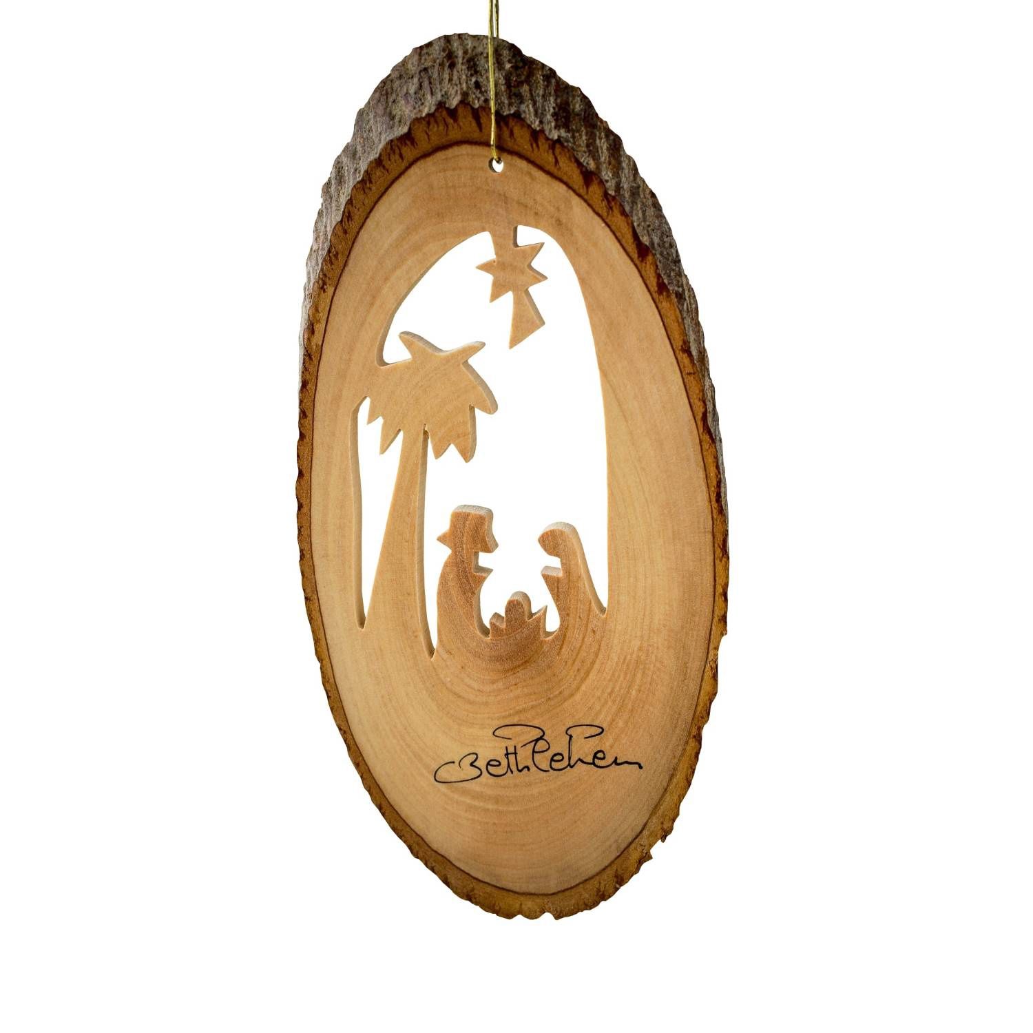 Holy Land Olive Wood Christmas Ornaments-Nativity with Palm