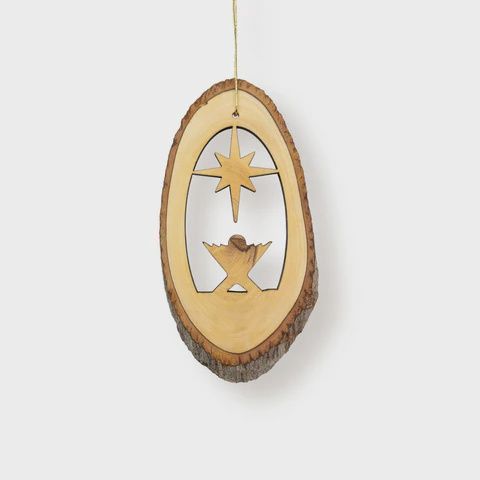 Holy Land Olive Wood Christmas Ornaments-Manger With Star