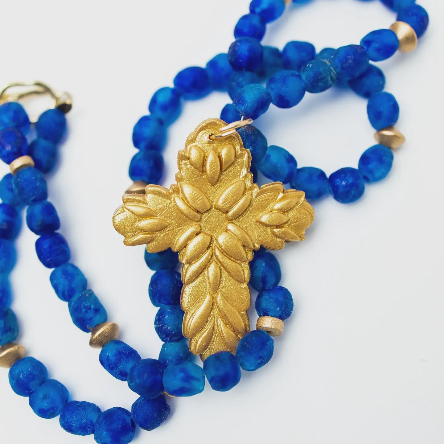 Hidden Truth Jewelry Blue African Glass with Acts Cross