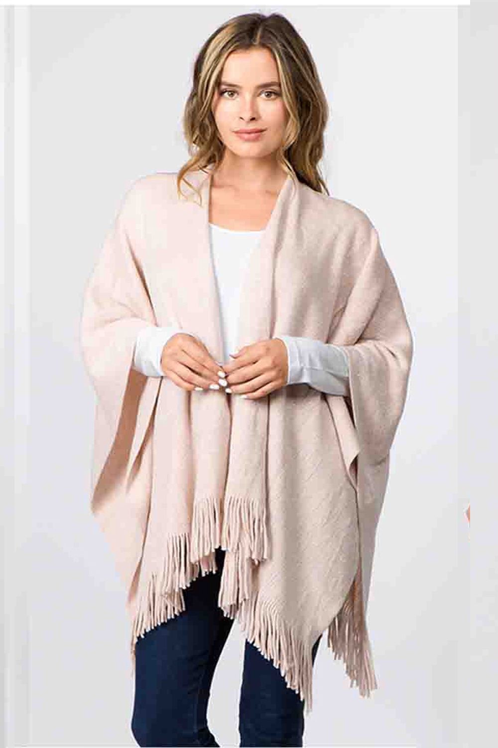 Blush Acrylic Metallic Ruana Wrap