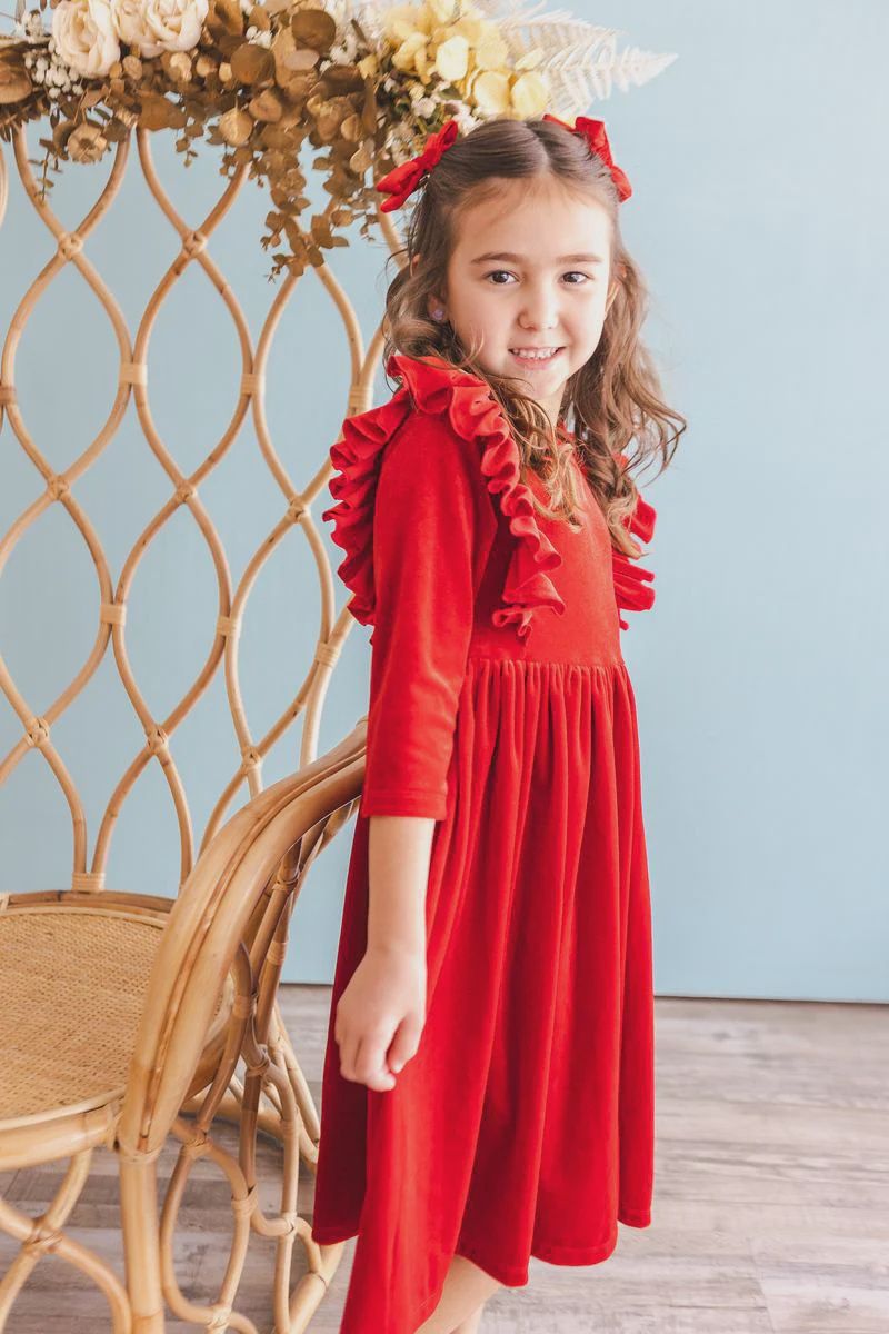 Mila and Rose Red Velvet Ruffle Twirl Dress