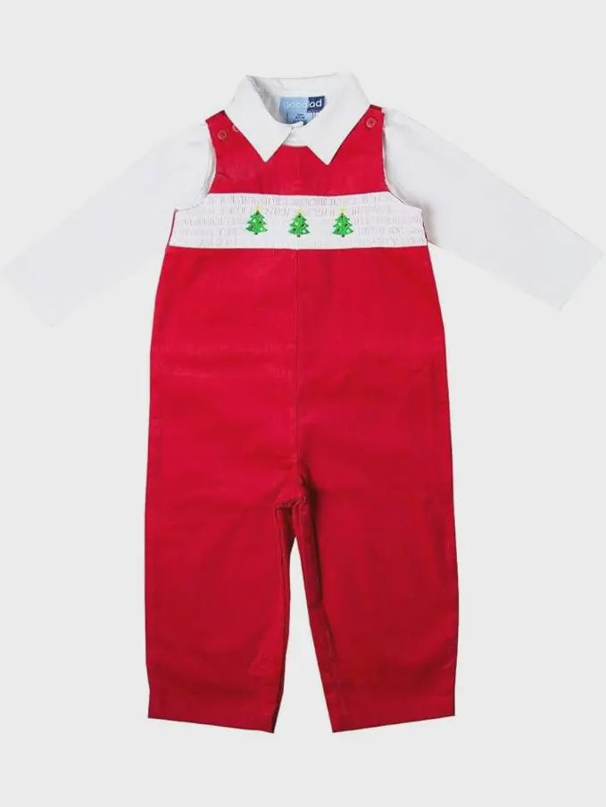 Newborn/Infant Boy Red Corduroy Smocked Overall Set